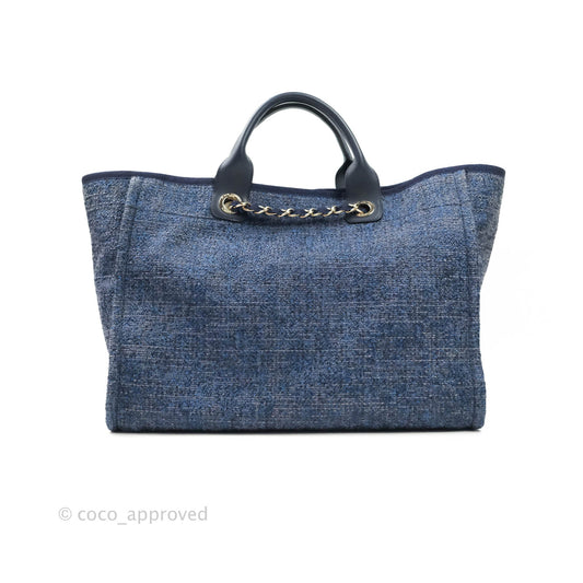 Chanel Large Deauville Navy Blue Canvas Gold Hardware