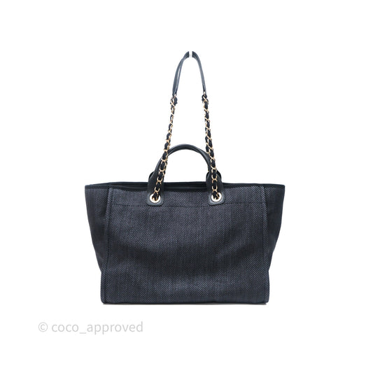 Chanel Large Deauville Charcoal Grey Canvas Light Gold Hardware