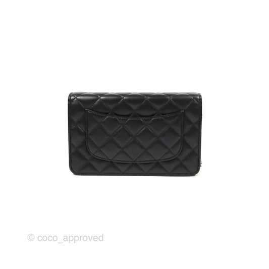 Chanel Classic Quilted Wallet On Chain WOC Black Lambskin Silver Hardware