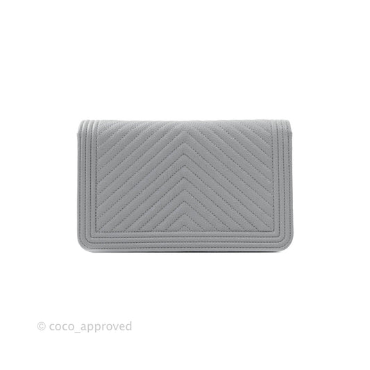 Chanel Chevron Boy Wallet on Chain WOC Grey Caviar Ruthenium Hardware