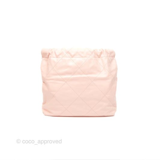 Chanel 22 Small Quilted Pink Shiny Crumpled Calfskin Aged Gold Hardware