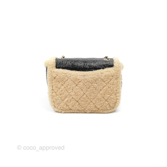 Chanel Mania CC Shearling Flap Bag Black Crumpled Glazed Sheepskin