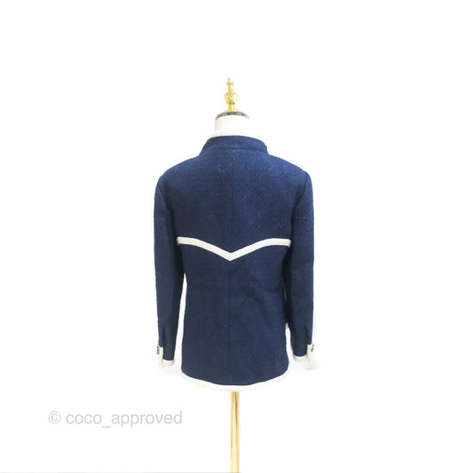 Chanel Jacket Tweed Navy Size 38