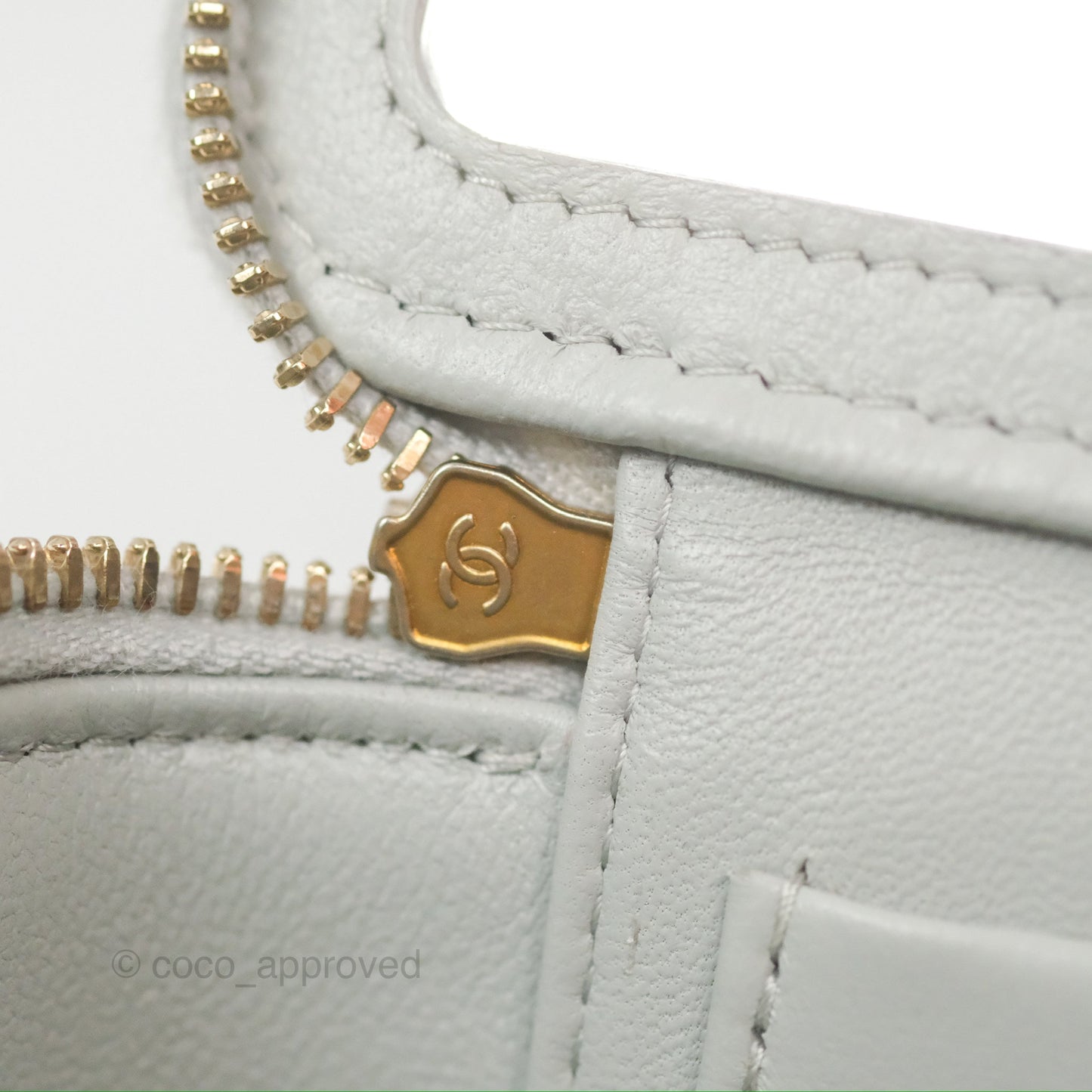 Chanel Quilted Vanity Rectangular with Chain Grey Blue Lambskin Gold Hardware