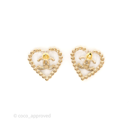 Chanel Crystal and Gold Metal CC Heart Earrings 25P
