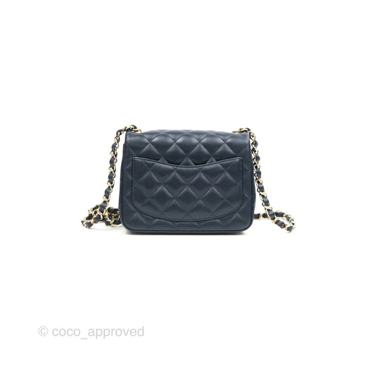 Chanel Mini Square Quilted Navy Lambskin Gold Hardware