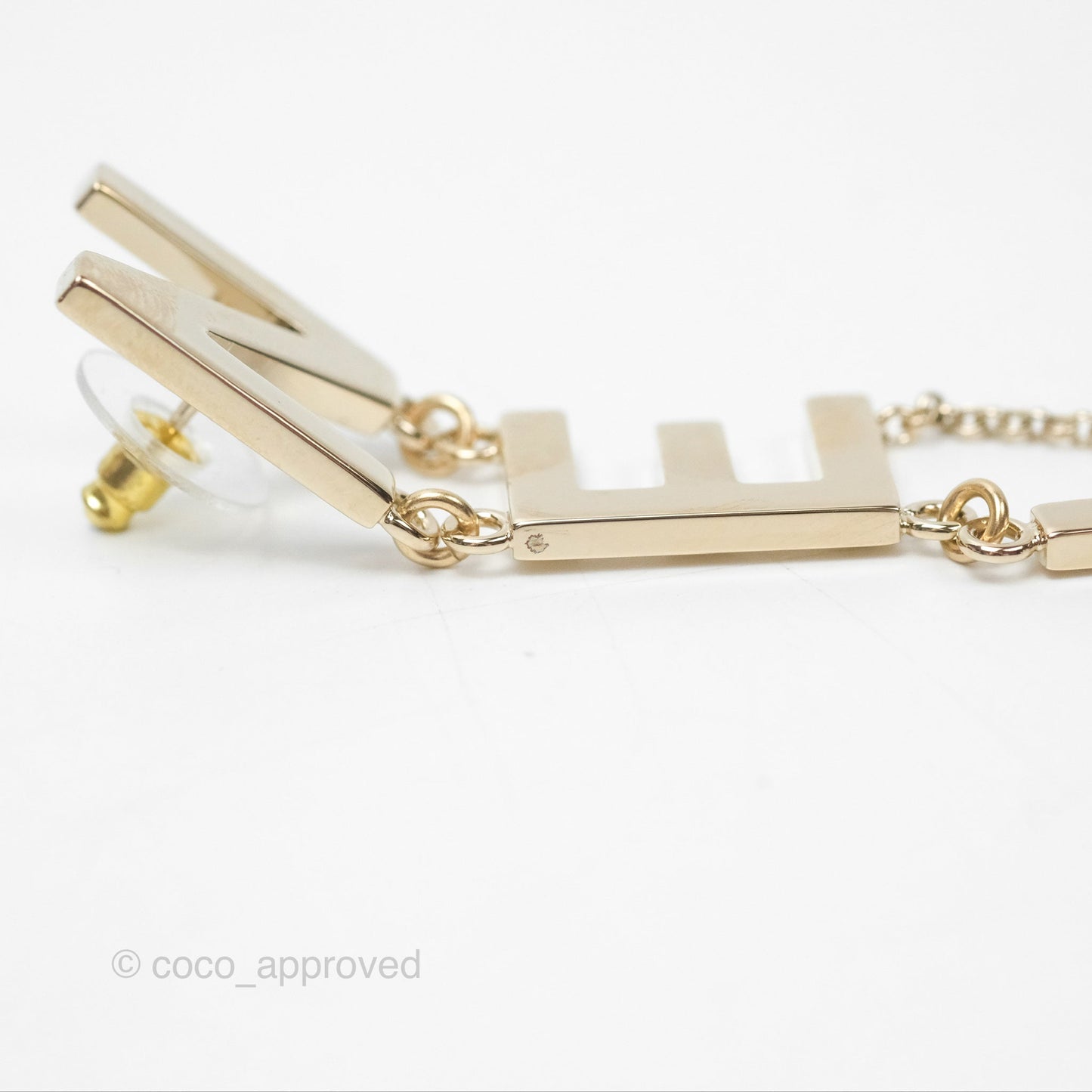 Chanel Letter Cha-Nel Logo Drop Earrings Gold Tone 21V