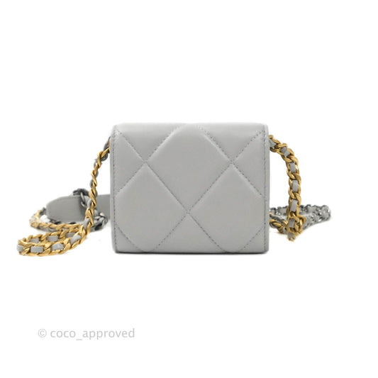 Chanel 19 Card Holder With Chain Grey Mixed Hardware