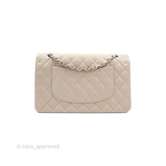 Chanel Classic M/L Medium Double Flap Cream Lambskin Silver Hardware