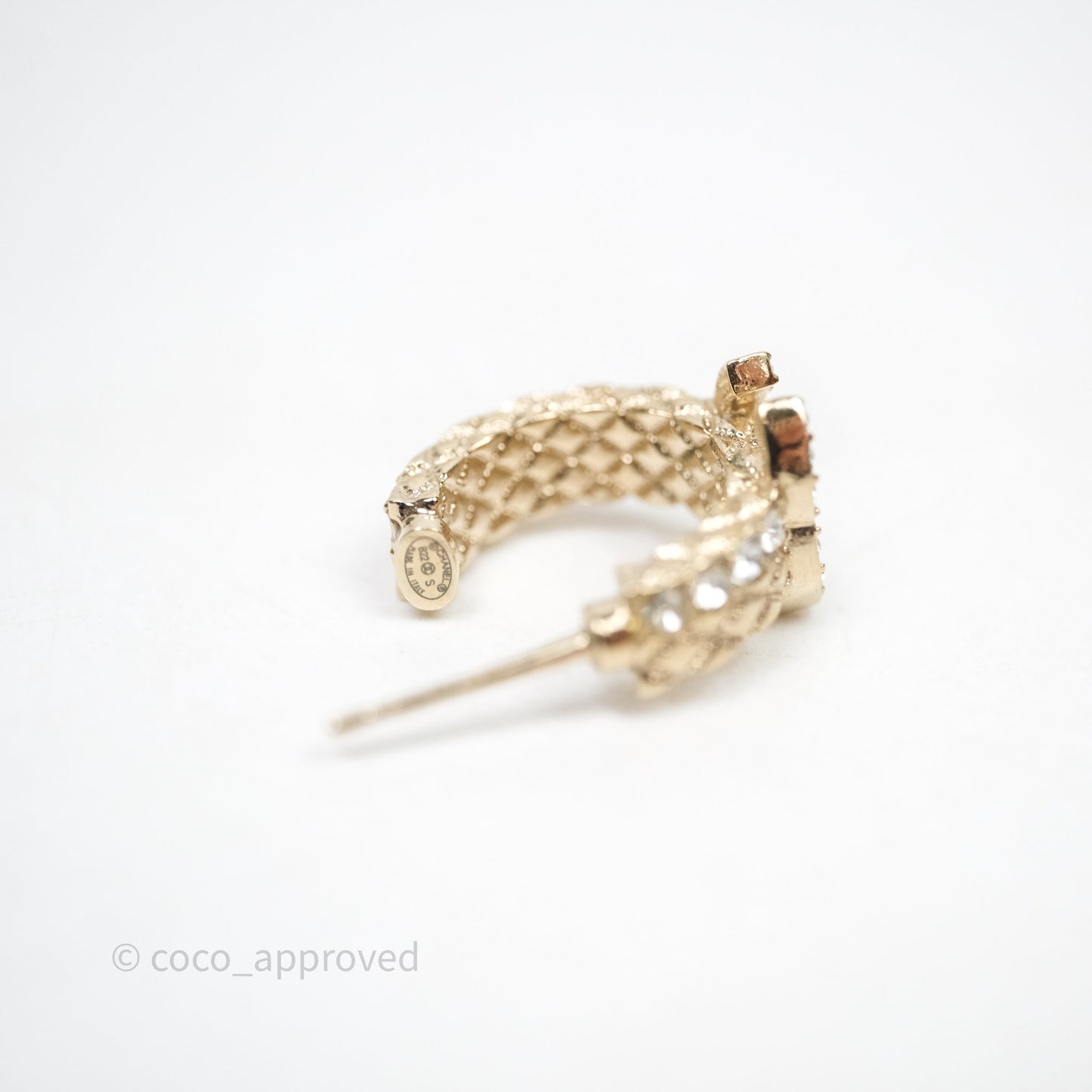 Chanel CC Double Row Hoop Crystals Earrings Gold Tone 22S