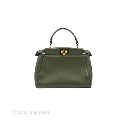 Fendi Mini Peekaboo Pocket Bag Olive Green Gold Hardware
