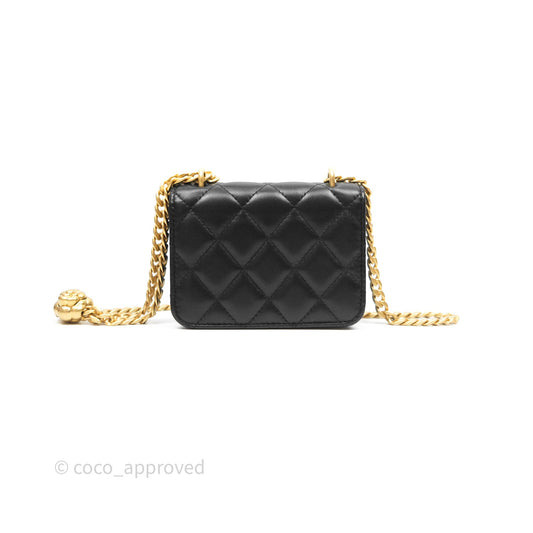 Chanel Mini Clutch With Chain Camellia Adjustable Black Lambskin Aged Gold Hardware