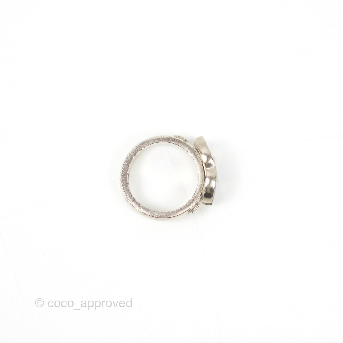 Chanel Black CC Ring Brushed Silver Tone 08A