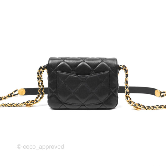 Chanel Mini Flap with Coin Charm Black Caviar Aged Gold Hardware 22A
