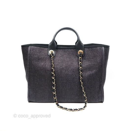 Chanel Large Deauville Black Raffia Gold Hardware