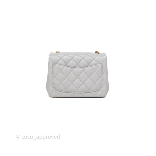Chanel Pearl Crush Mini Square Quilted Grey Lambskin Aged Gold Hardware