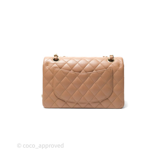 Chanel Small Classic Quilted Flap Dark Beige Caviar Gold Hardware