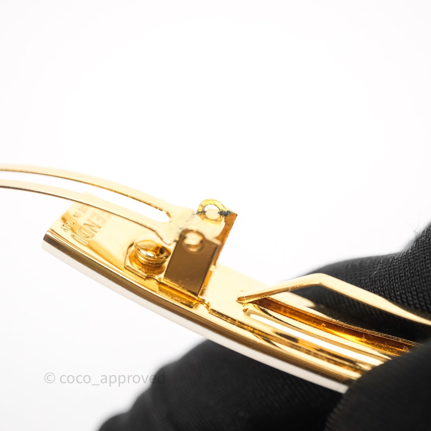 Fendi FF Hair Clip White Gold Tone