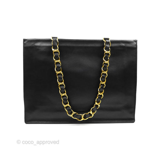 Chanel Vintage CC Chunky Chain Black Calfskin XL Tote 24K Gold Hardware