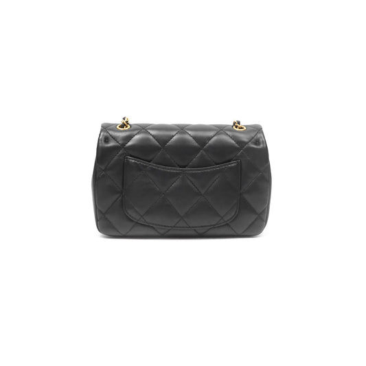 Chanel Mini Flap Bag With Heart CC Charm Black Lambskin Aged Gold Hardware 22B