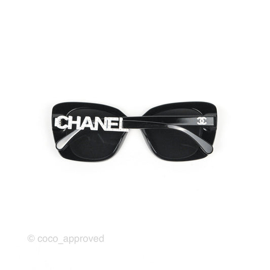 Chanel Acetate Strass Square Polarized Sunglasses Black/White