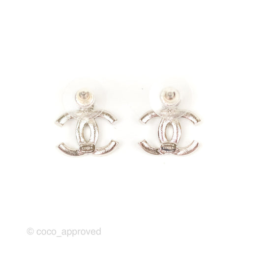 Chanel Crystal CC Earrings Silver Tone 23K