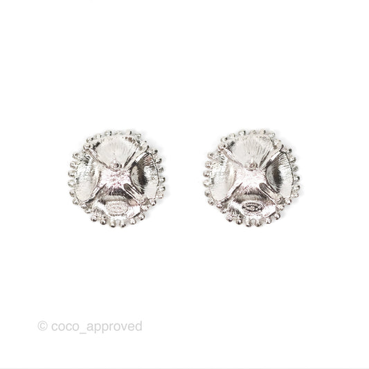 Chanel Camellia Pearl Black Earrings Silver Tone 23K