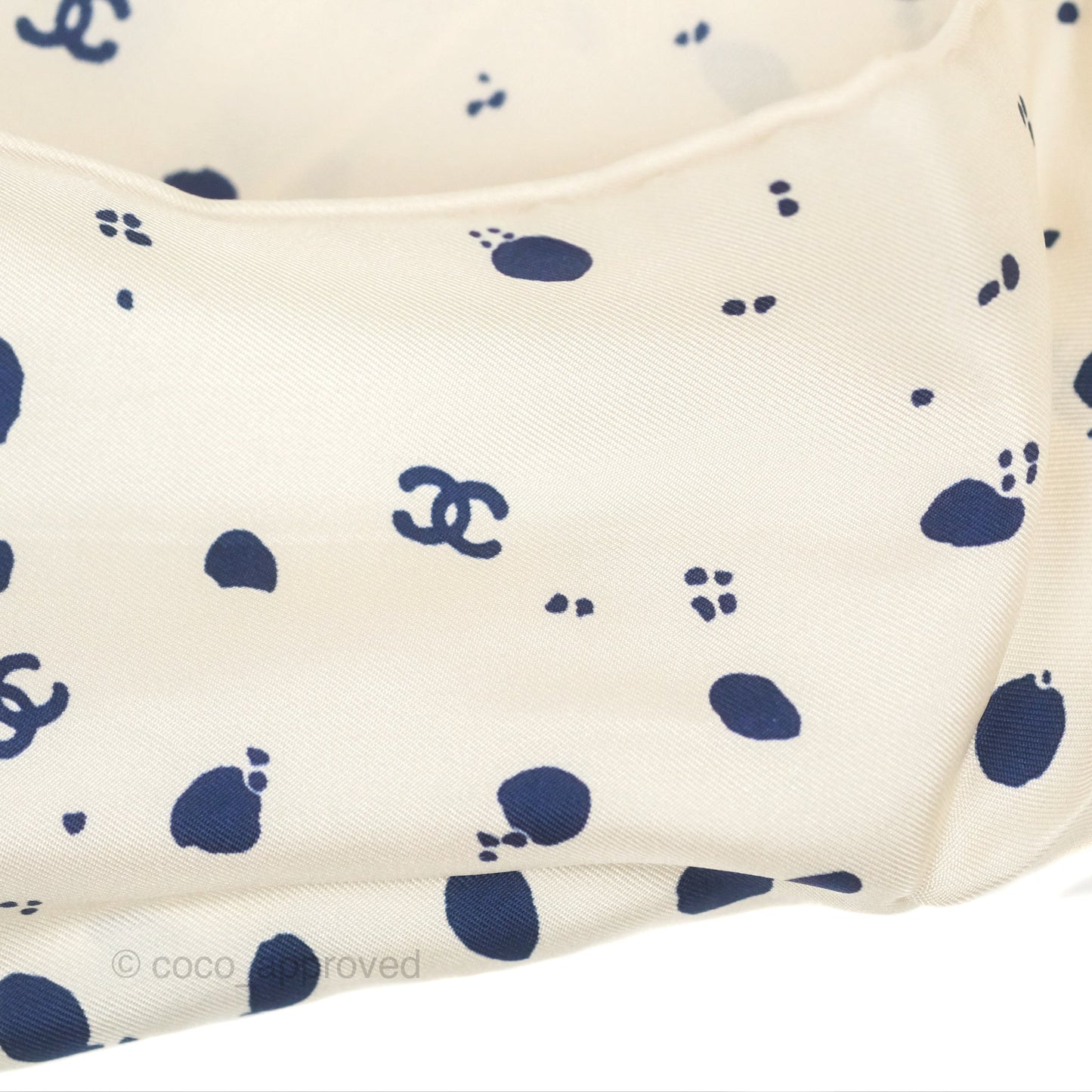 Chanel Silk Scarf Hair Accessory Ivory Navy