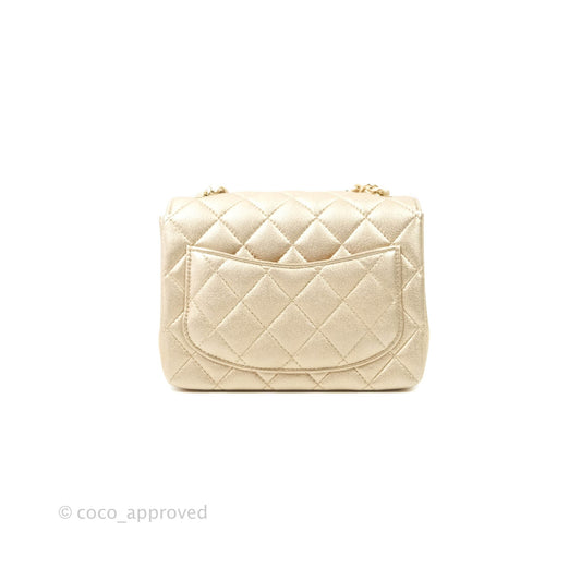 Chanel Classic Quilted Mini Square Flap Iridescent Gold Gold Hardware 21P