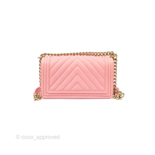 Chanel Boy Chevron Medium Pink Caviar Gold Hardware