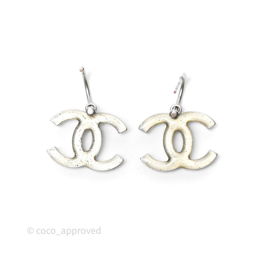 Chanel CC Crystal Drop Earrings Silver Tone 12C