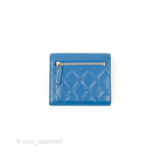 Chanel Classic Short Flap Wallet Blue Lambskin Gold Hardware