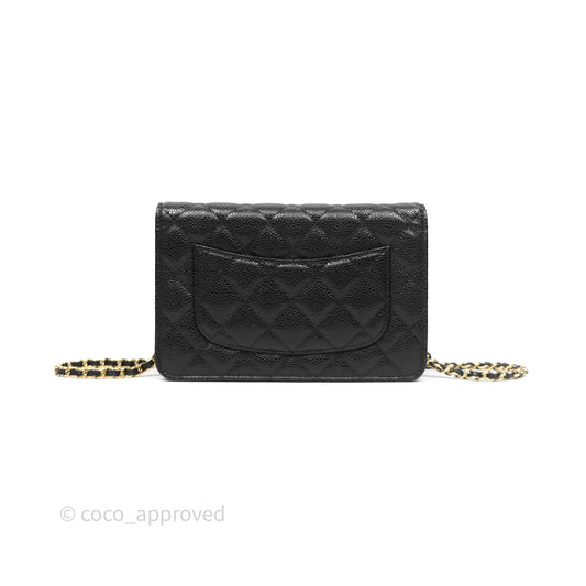 Chanel Classic Wallet On Chain WOC Quilted Black Caviar Gold Hardware