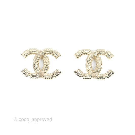 Chanel Crystal CC Earrings Gold Tone 22K