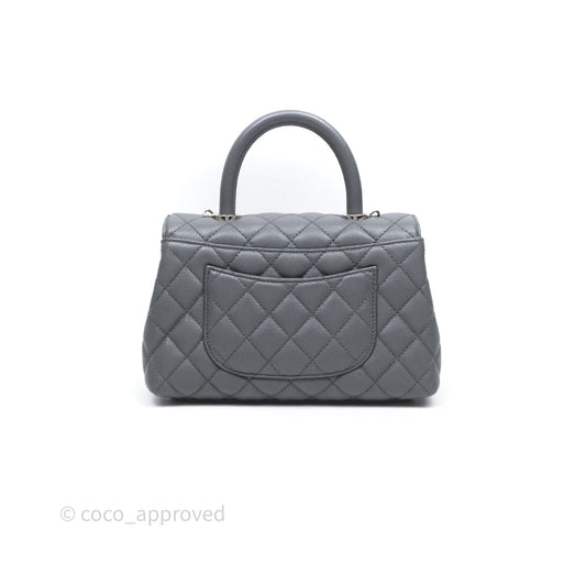Chanel Small Coco Handle Quilted Grey Caviar Gold Hardware 23K