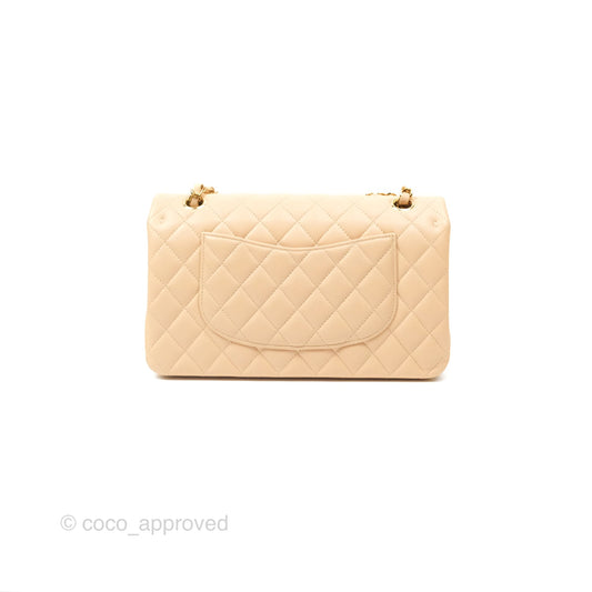 Chanel Classic M/L Medium Flap Quilted Beige Lambskin Gold Hardware