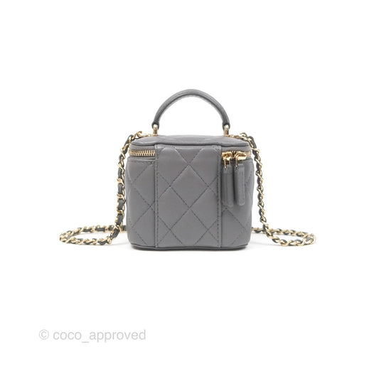 Chanel Mini Top Handle Vanity With Chain Grey Lambskin Gold Hardware