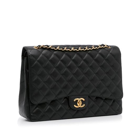 Luxury Chanel Classic Double Flap Maxi Black Caviar Gold