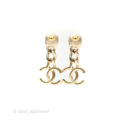 Chanel Chain CC Crystal Drop Earrings Gold Tone 23C