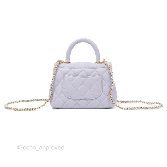 Chanel Mini Coco Handle Lilac Caviar Gold Hardware