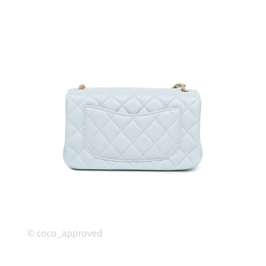 Chanel Pearl Crush Mini Rectangular Light Blue Lambskin Aged Gold Hardware