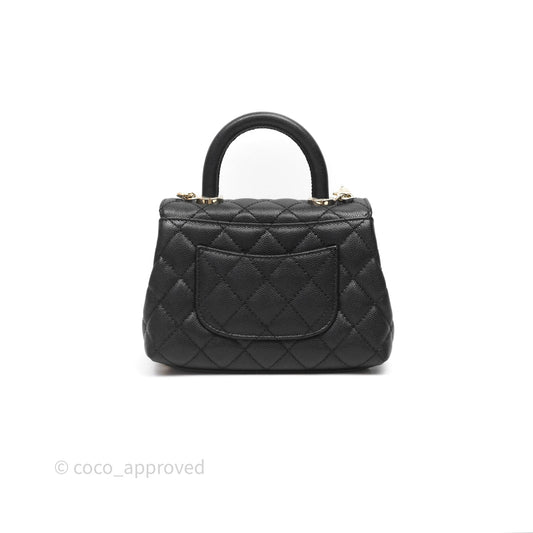 Chanel Mini Coco Handle Quilted Black Caviar Gold Hardware