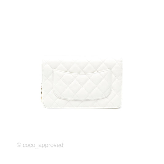 Chanel Classic Quilted Wallet On Chain WOC White Caviar Gold Hardware