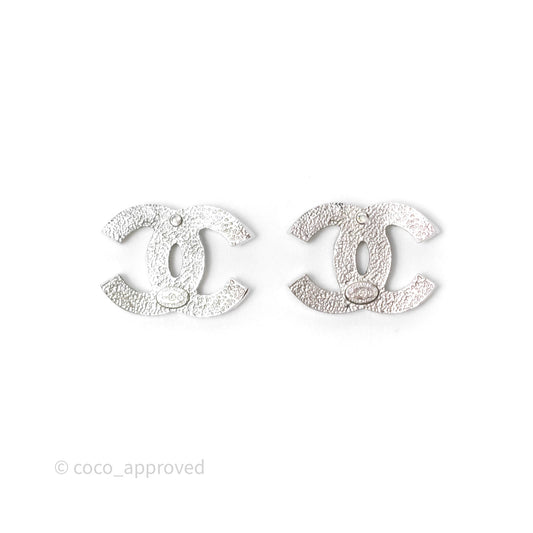 Chanel CC Crystals Earrings Silver Tone 14C