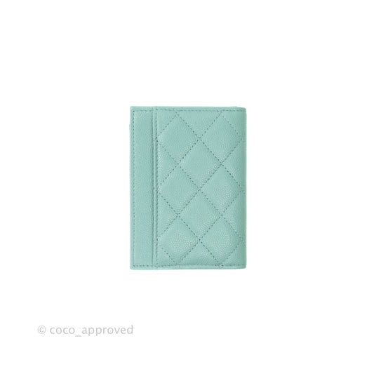 Chanel Classic Quilted Card Holder Tiffany Blue Caviar Gold Hardware