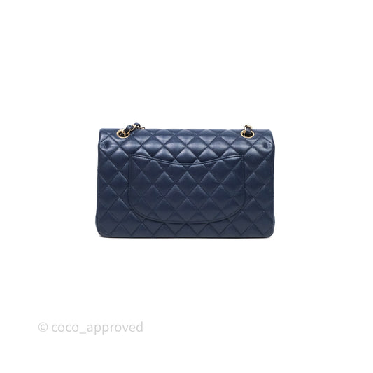 Chanel Medium Classic Flap Quilted Dark Blue Caviar Gold Hardware