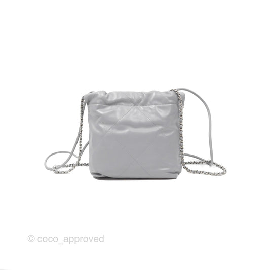 Chanel 22 Mini Bag Light Grey Shiny Crumpled Calfskin Matte Silver Hardware