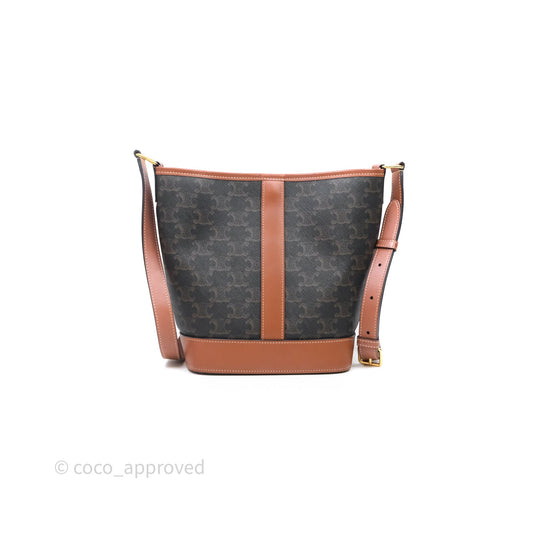 Celine Small Bucket Triomphe Canvas Tan Calfskin