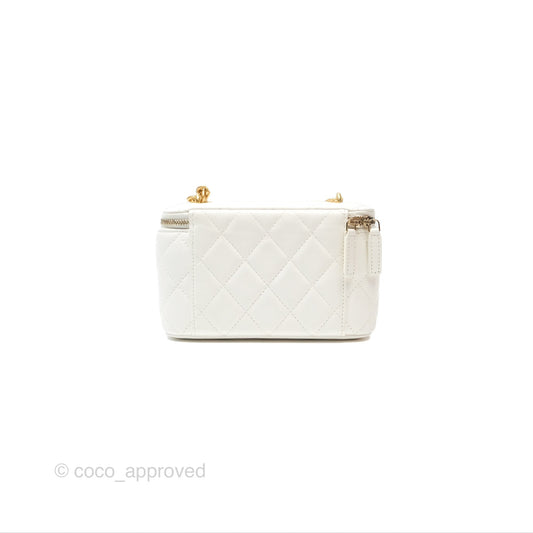 Chanel All Slide Vanity with Adjustable Chain White Lambskin Aged Gold Hardware