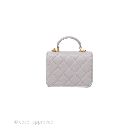 Chanel Mini Handle Flap Coin Purse With Chain Grey Lambskin Aged Gold Hardware
